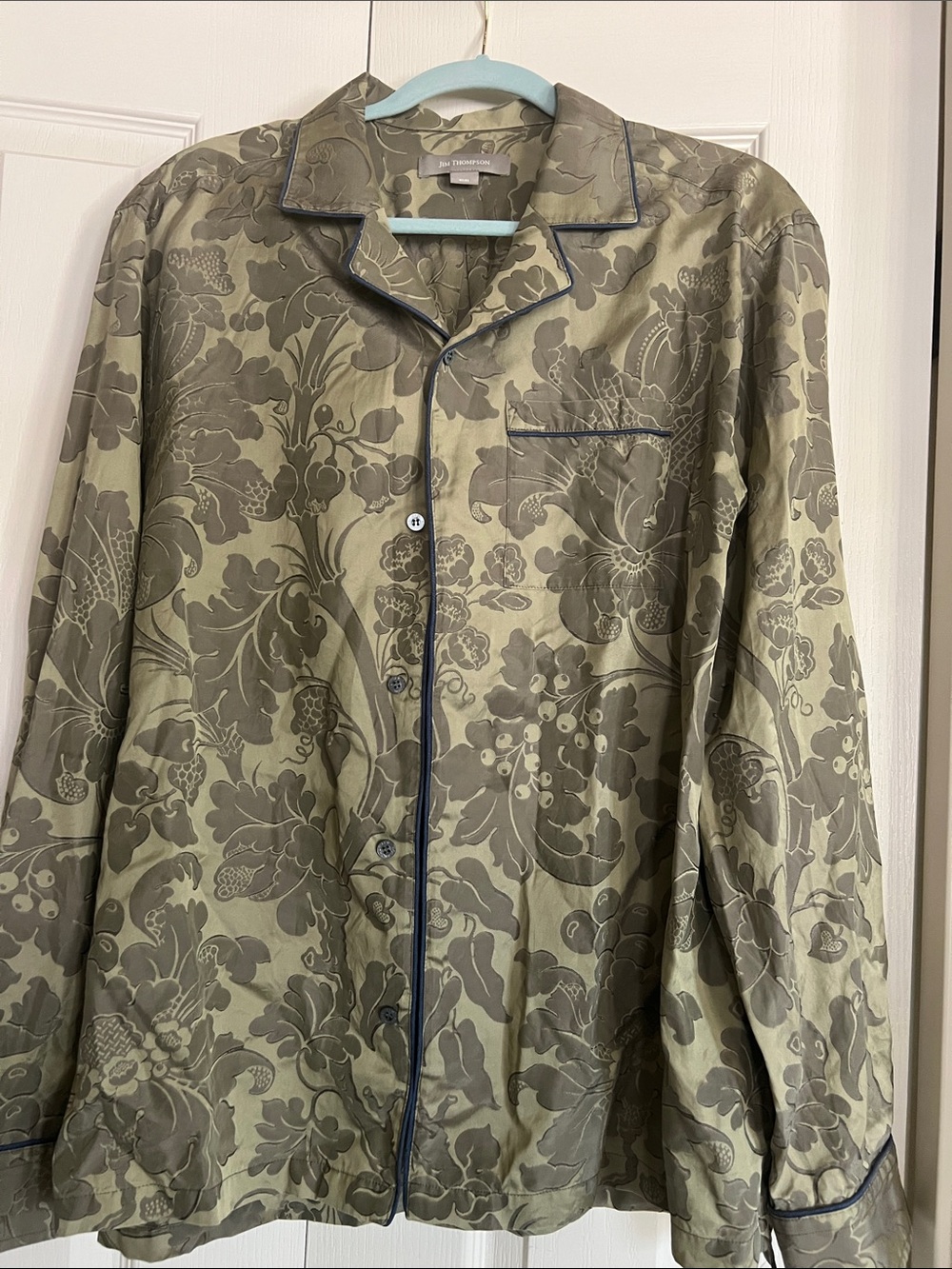 100% Silk Jim Thompson Shirt - Olive Green